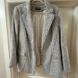 Blue and cream Karl Lagerfeld tweed blazer. Barely worn. Fits 14/16
